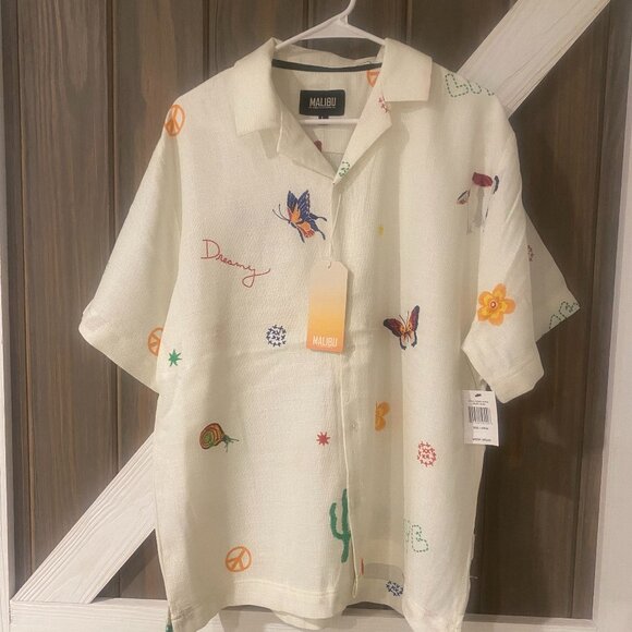 Malibu by Drill Clothing Co. Tropical Embroidered Button-Up–Various Sizes – NWT - Picture 1 of 2
